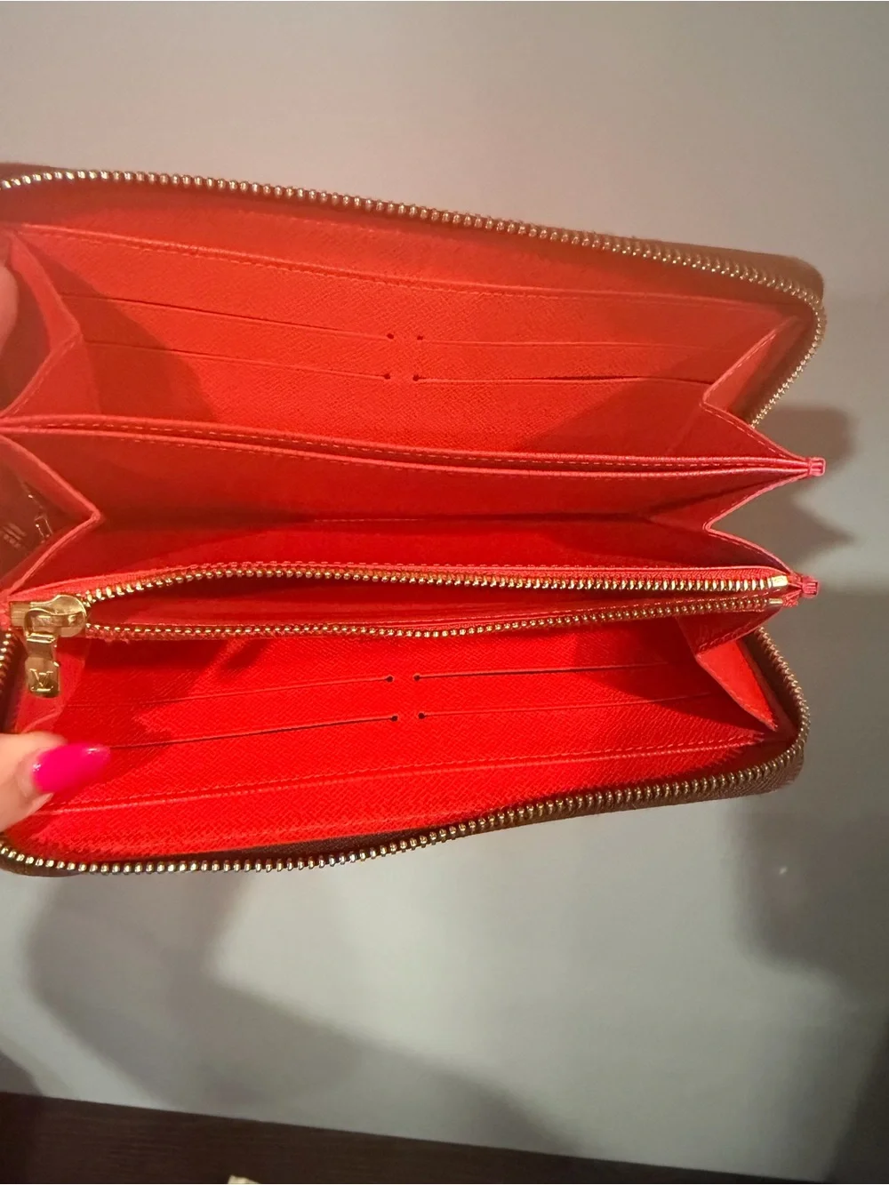 Louis Vuitton Red & Black Monogram Zip Around Wallet w/ Dusty